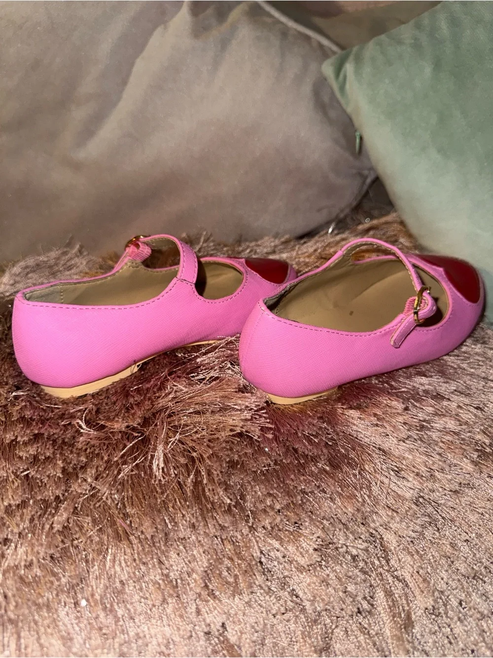 Janie and Jack Pink Mary Jane Flats with Red Heart Detail